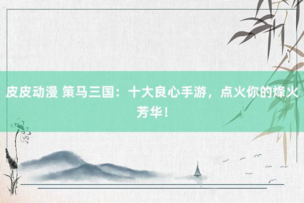 皮皮动漫 策马三国：十大良心手游，点火你的烽火芳华！